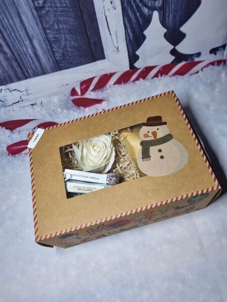 Coffret de Noël 2savons, mini boule de bain et rose en savon